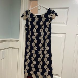 Lily Pulitzer Navy and Gold Floral Lace Dress